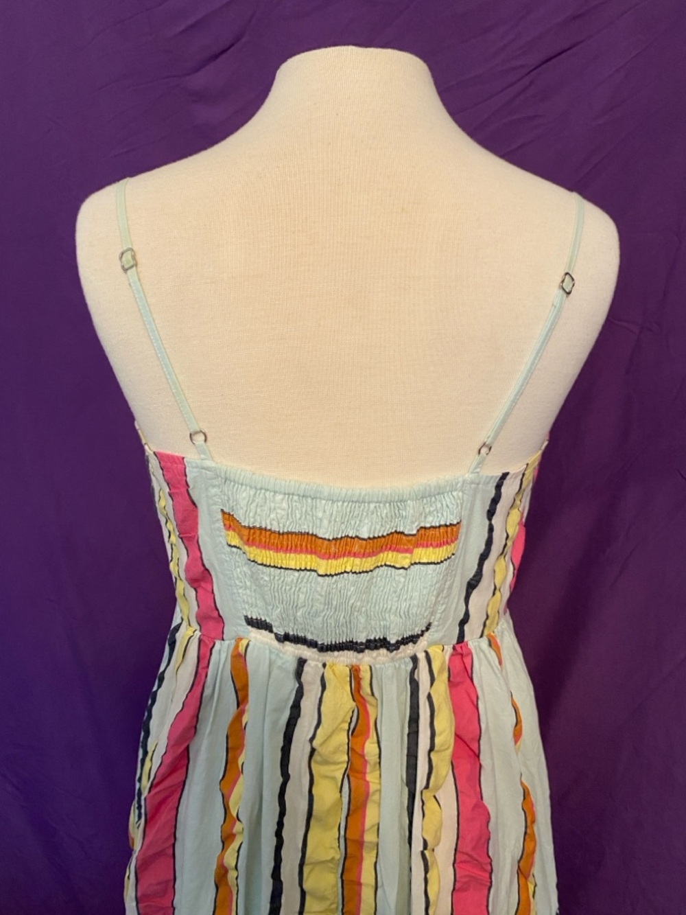 J. Crew Striped Ruffle Maxi Dress in Blue/Pink/Yellow/Orange. Size 10. - Picture 5 of 6